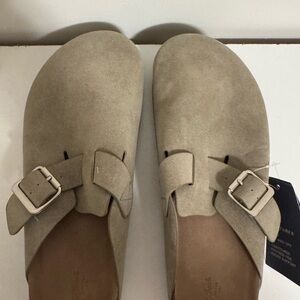 Universal Thread Beige Suede Buckle Mules